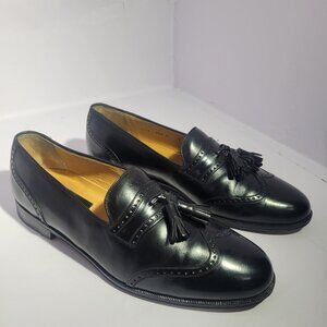 Emanuel Paolo 8016 Men's Size 9M Black Leather Tassel Loafers Dress Shoes